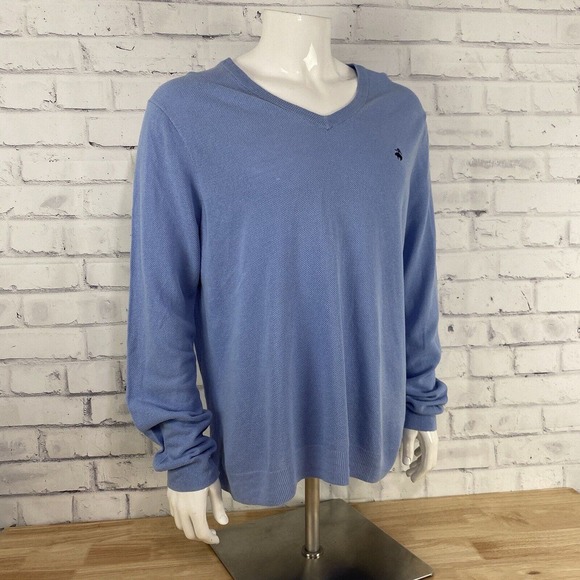 Brooks Brother Sweater Men's Large V-Neck Long Sleeve Blue Linen Blend 346 *FLAW - Picture 9 of 14